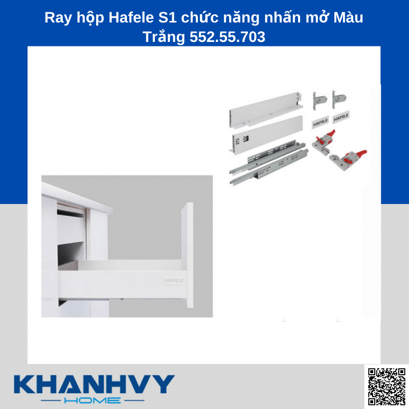 Ray hộp Hafele S1 chức năng nhấn mở Màu Trắng 552.55.703 chính hãng tại Khánh Vy Home