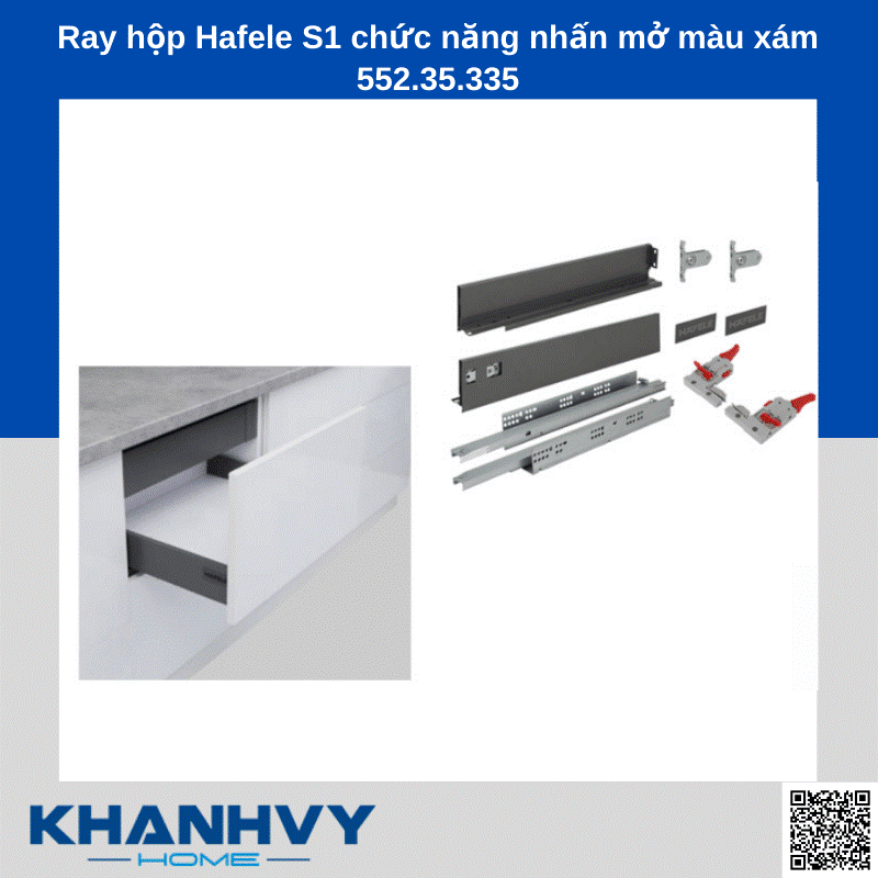Ray hộp Hafele S1 chức năng nhấn mở màu xám 552.35.335 chính hãng tại Khánh Vy Home