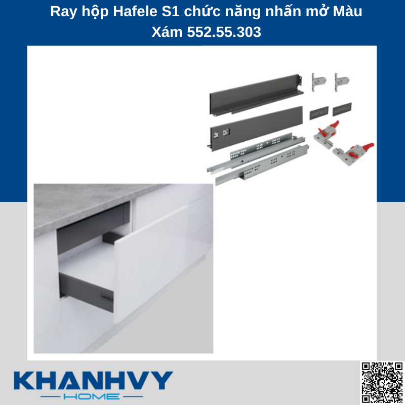 Ray hộp Hafele S1 chức năng nhấn mở Màu Xám 552.55.303 chính hãng tại Khánh Vy Home