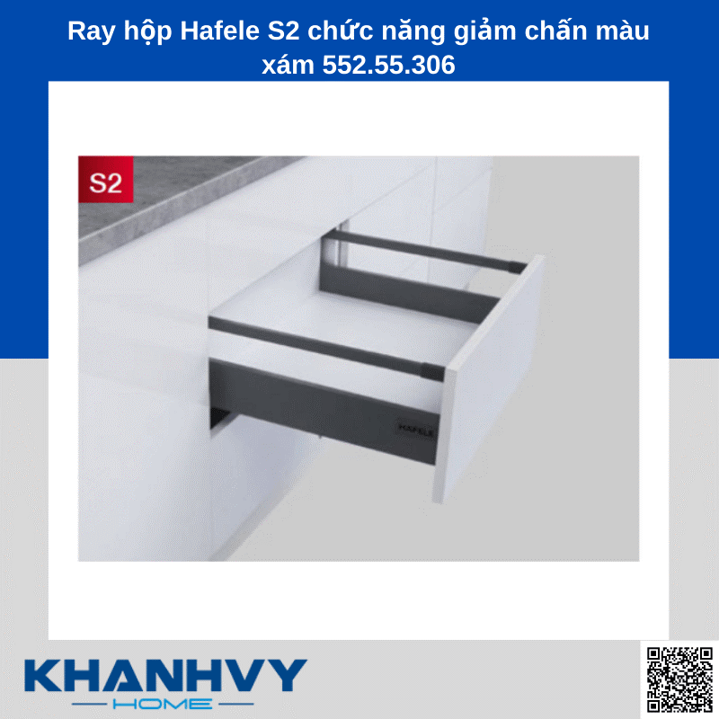 Ray hộp Hafele S2 chức năng giảm chấn màu xám 552.55.306 chính hãng tại Khánh Vy Home