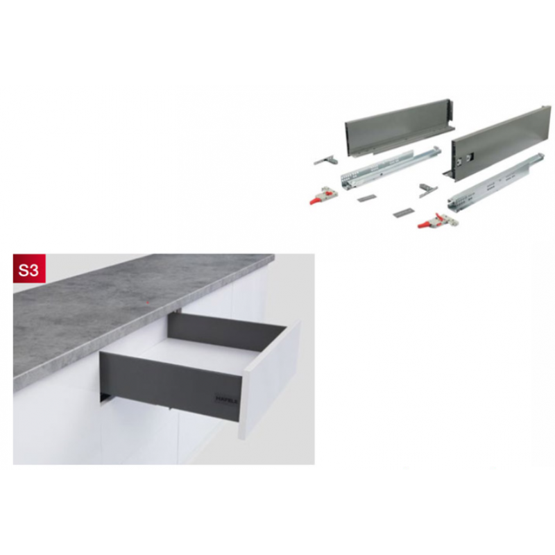Ray hộp Hafele S3 chức năng giảm chấn màu xám 552.49.335