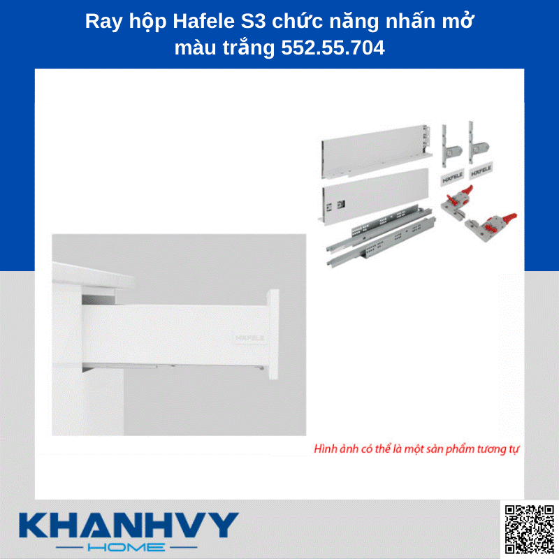 Ray hộp Hafele S3 chức năng nhấn mở màu trắng 552.55.704 chính hãng tại Khánh Vy Home