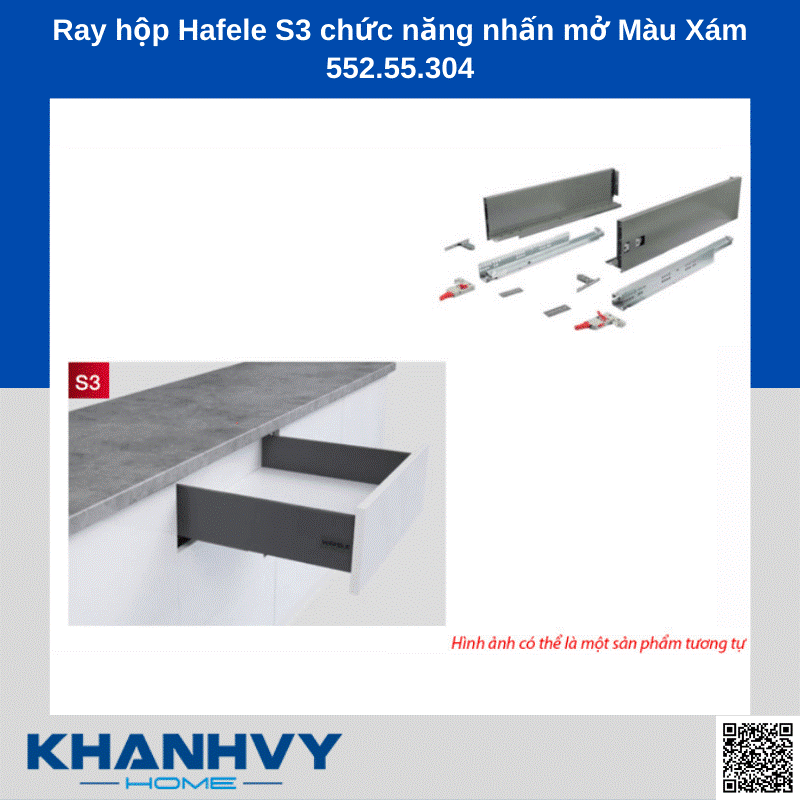 Ray hộp Hafele S3 chức năng nhấn mở Màu Xám 552.55.304 chính hãng tại Khánh Vy Home
