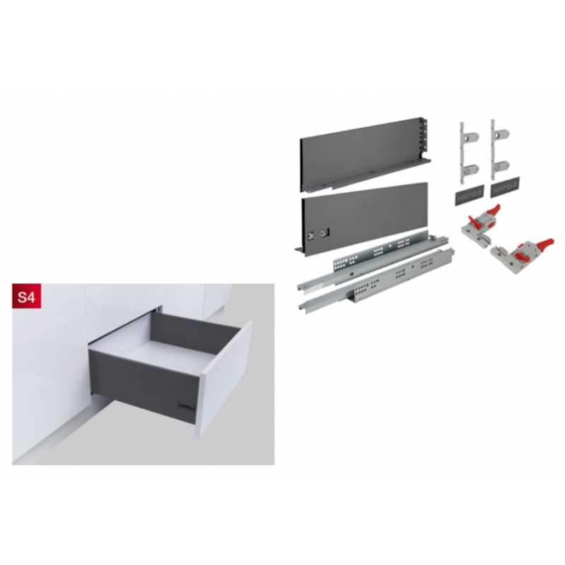 Ray hộp Hafele S4 chức năng giảm chấn màu xám 552.49.345