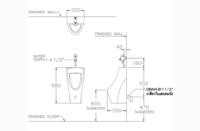 Bồn tiểu Cotto C13217 treo tường Riviera
