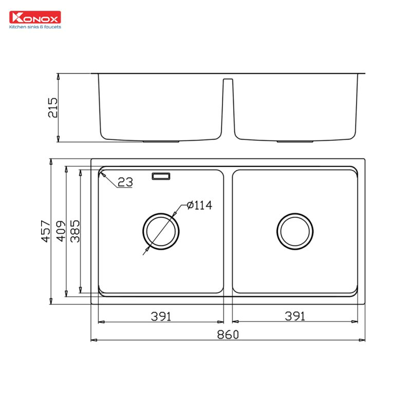 Chậu rửa bát Konox Undermount Sink KN8646DU Dekor Full