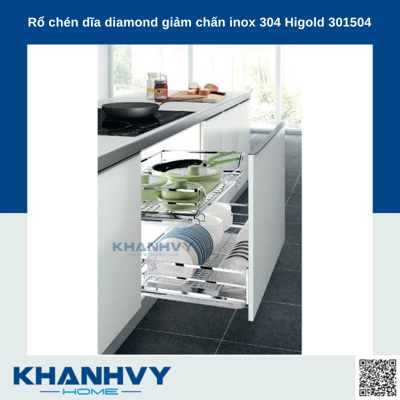 Sản phẩm rổ chén dĩa diamond giảm chấn inox 304 301501, 301502, 301504, 301505 chính hãng Higold tại Khánh Vy Home