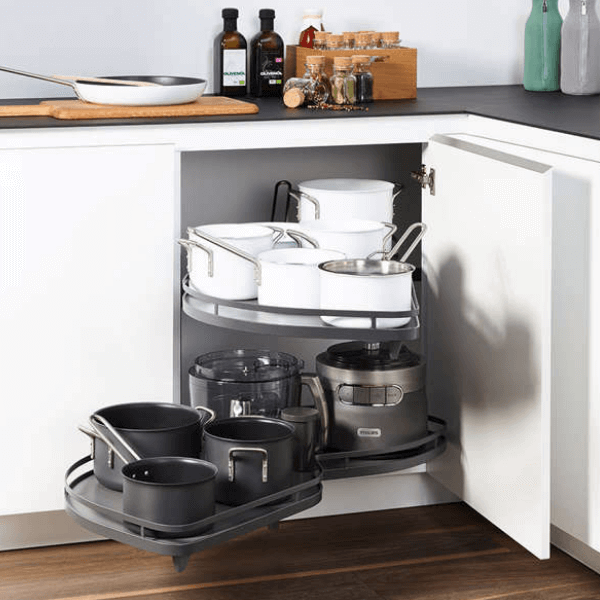 Rổ góc lá mở trái Hafele 541.29.481 (màu đen Anthracite)
