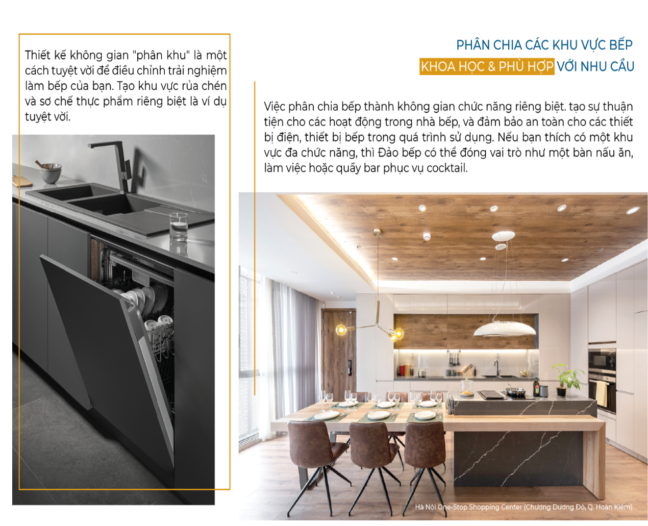 Phân chia không gian bếp với đảo bếp và sử dụng máy hút mùi đảo có thể tăng hiệu quả thẩm mỹ cho căn bếp nhà bạn