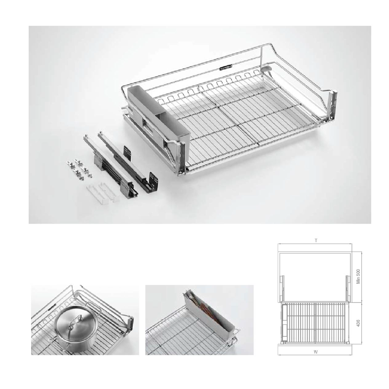 Rổ xoong nồi ray giảm chấn bắt mặt hộc inox 304 Higold 303334