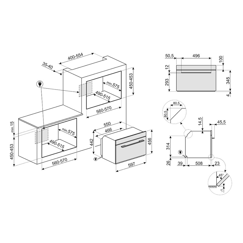 Lò vi sóng kết hợp nướng, thủy phân Smeg LINEA, SF4104MCS 536.64.612