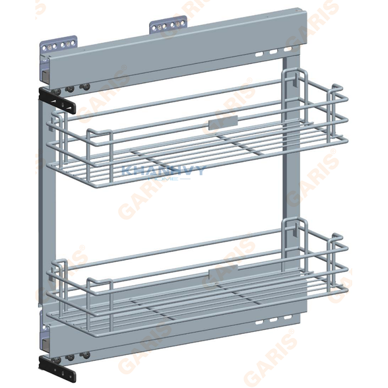 Giá gia vị, chai lọ nan tròn, bề mặt điện hóa, dùng cho cánh kéo, bắt vách bên tủ Garis – MK02E.20L/R