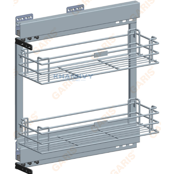 Giá gia vị, chai lọ nan tròn, bề mặt điện hóa, dùng cho cánh kéo, bắt vách bên tủ Garis – MK02E.20L/R