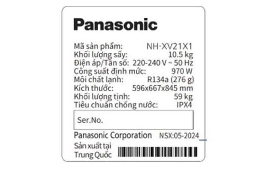 Máy sấy bơm nhiệt Panasonic NH-XV21X1AVT 10.5kg