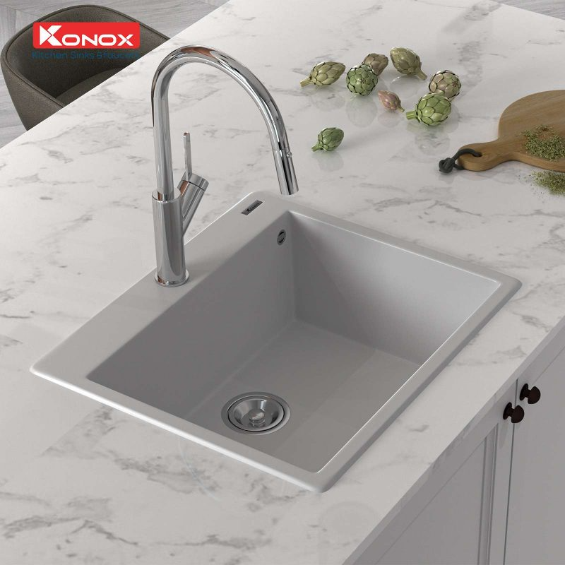Chậu rửa bát Konox Granite Sink Ruvita 680 White Silver