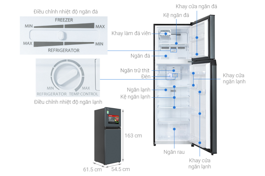 Tủ lạnh Toshiba GR-RT329WE-PMV(52) Inverter 253 lít