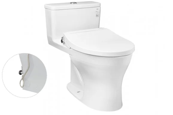 Bàn cầu một khối TOTO MS855DE2XW, nắp đóng êm kèm vòi rửa nước lạnh TCW07S