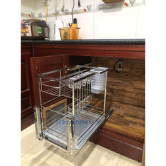 Giá dao thớt chai lọ đa năng nan dẹt, inox304, ray giảm chấn Atigold ATG35