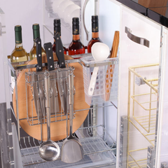 Giá dao thớt chai lọ đa năng nan dẹt, inox304, ray giảm chấn Atigold ATG35