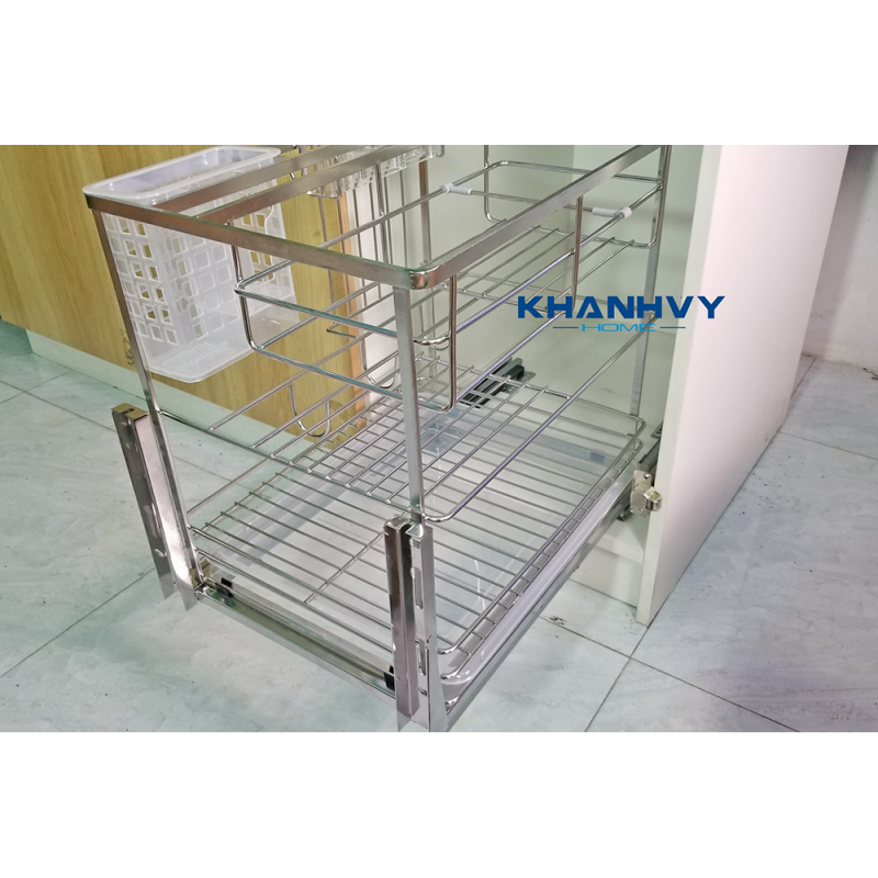Giá dao thớt chai lọ đa năng nan dẹt, inox304, ray giảm chấn Atigold ATG40