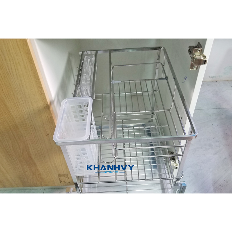 Giá dao thớt chai lọ đa năng nan dẹt, inox304, ray giảm chấn Atigold ATG40
