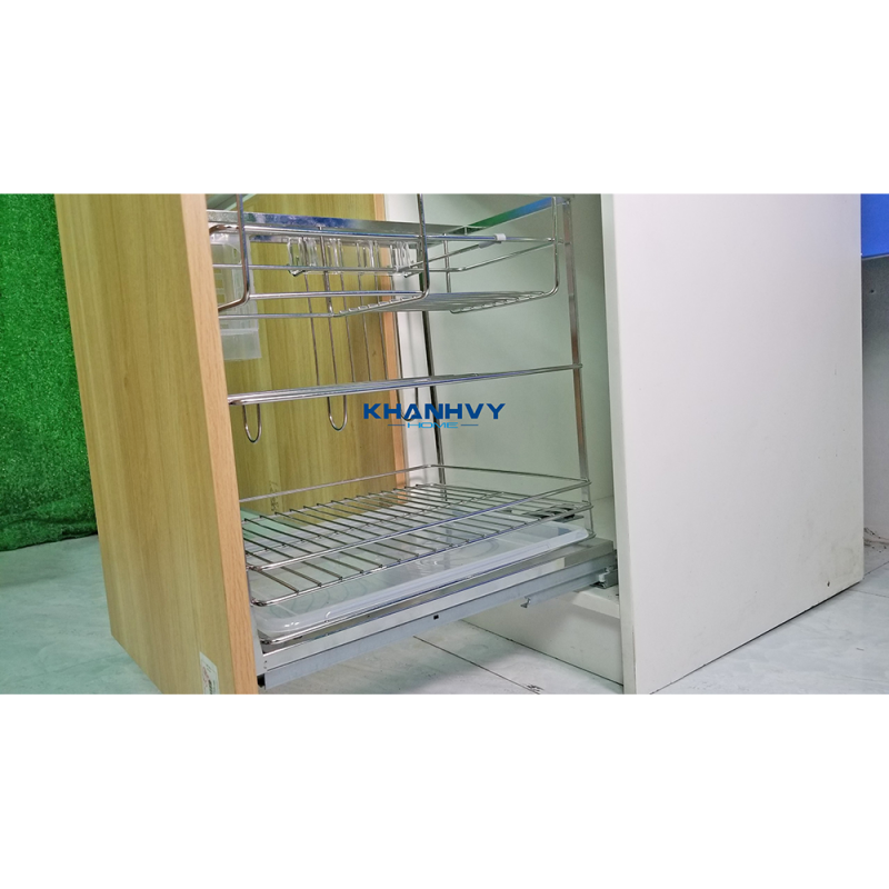 Giá dao thớt chai lọ đa năng nan dẹt, inox304, ray giảm chấn Atigold ATG40