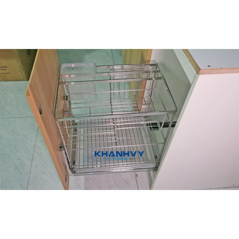 Giá dao thớt chai lọ đa năng nan dẹt, inox304, ray giảm chấn Atigold ATG40