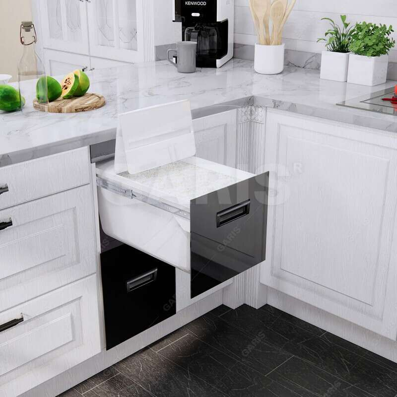 Thùng gạo mặt kính đen 2 khoang GR07.30B
