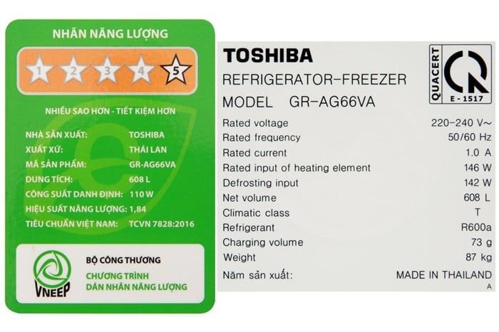 Tủ lạnh Toshiba GR-AG66VA(XK) Inverter 608 lít