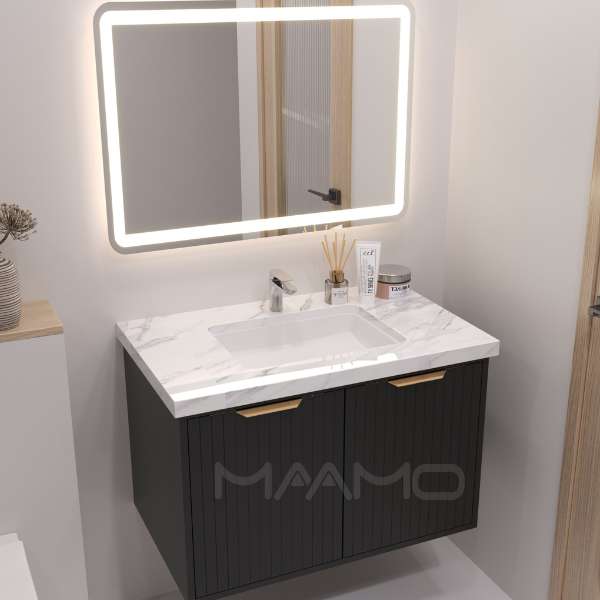 Tủ lavabo kính thông minh chìm đen MAAMO MF19-80