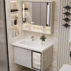 Tủ lavabo kính thông minh màu kem MAAMO MF09-80