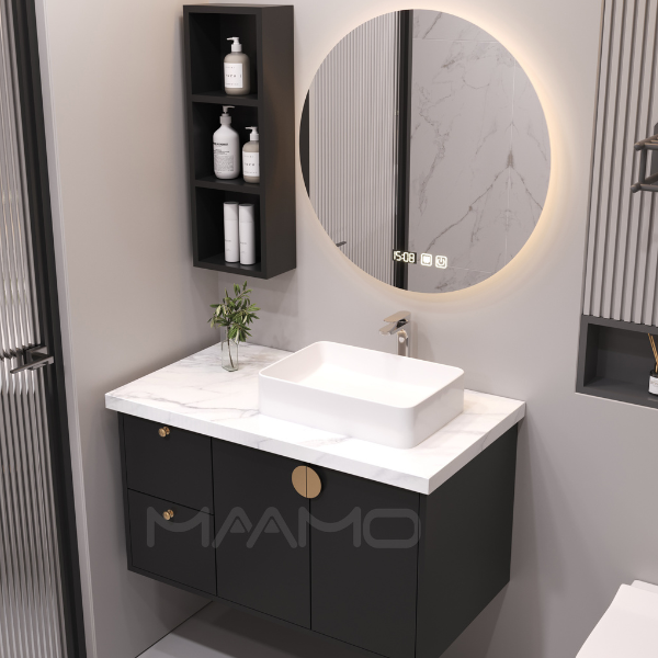 Tủ lavabo kính thông minh nổi đen MAAMO MF12