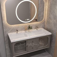 Tủ lavabo kính thông minh xám beige MAAMO MF06-140