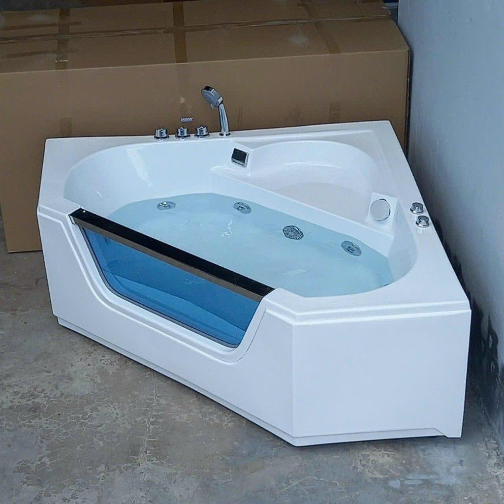 Bồn tắm góc Maamo MA-2154MV kính gắn massage và sen vòi