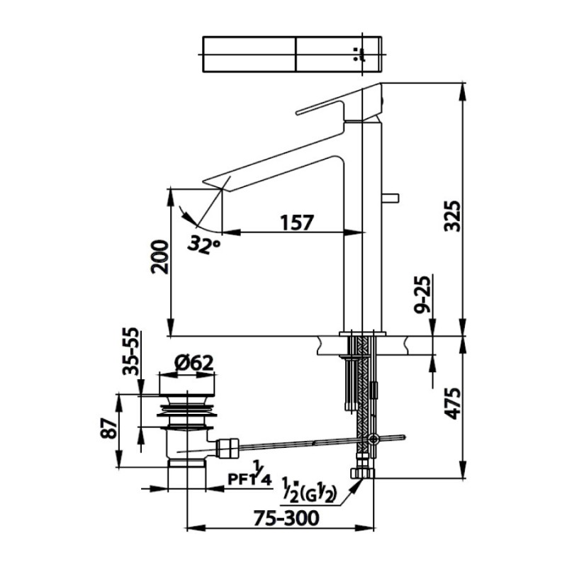 Vòi lavabo nóng lạnh thân cao Cotto CT202AY