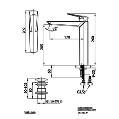 Vòi lavabo nóng lạnh thân cao Cotto CT2322AY