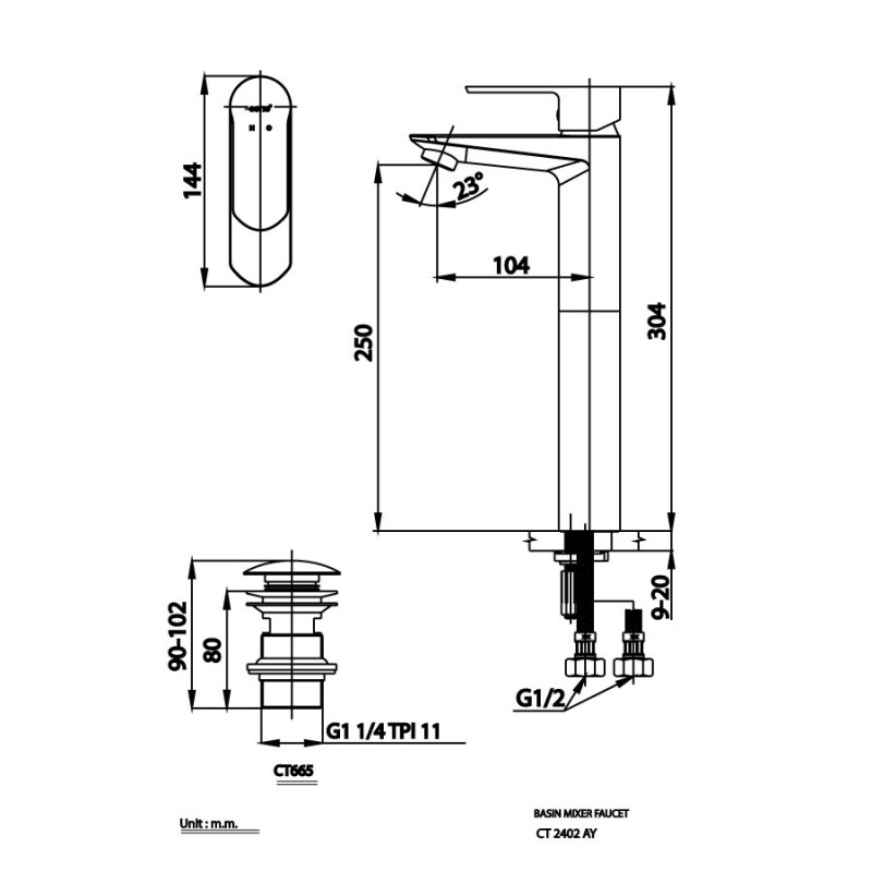 Vòi lavabo nóng lạnh thân cao Cotto CT2402AY