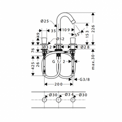 Vòi lavabo Hansgrohe 3 lỗ LOGIS 150 589.52.413