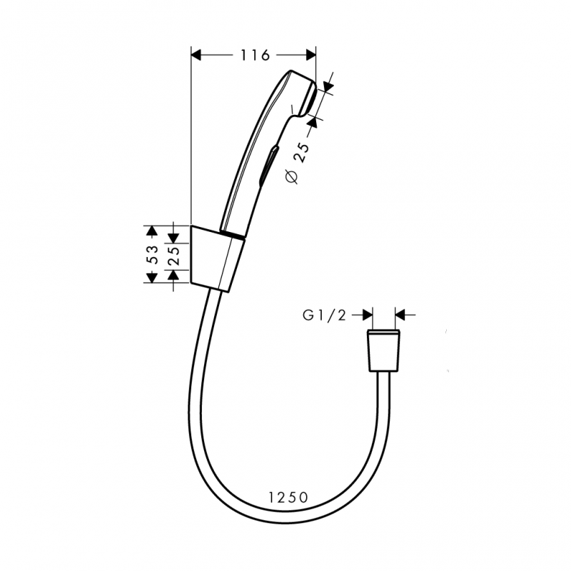 Vòi xịt vệ sinh có giá đỡ và dây sen 125 cm Hansgrohe 589.50.017