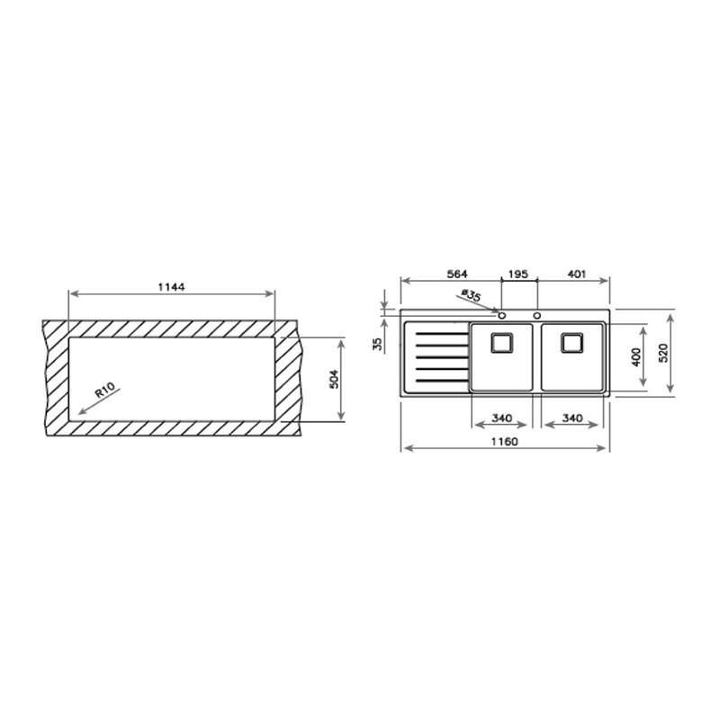 Chậu rửa inox TEKA ZENIT R15 2B 1D 13139009