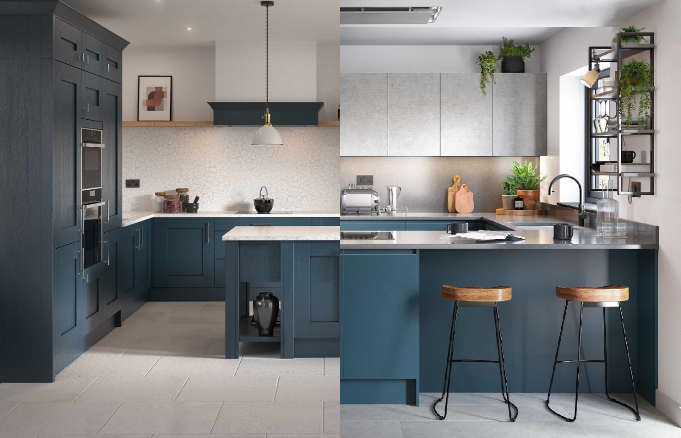 Nhà bếp tông màu xanh deep royal blue kết hợp với gam màu nhẹ đang là xu hướng được ưa chuộng trong năm 2022