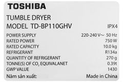 Máy sấy bơm nhiệt Toshiba TD-BP110GHV(MG) sấy 10kg