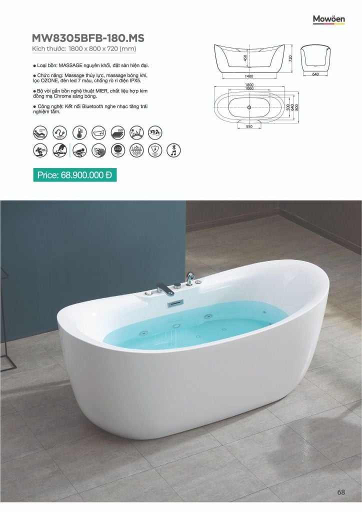 Bồn tắm massage Mowoen MW8305BFB – 180.MS
