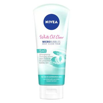 Sữa Rửa Mặt Dưỡng Sáng Da, Sạch Nhờn Nivea White Oil Clear Micro Bubbles Deep Clean Foam 5IN1