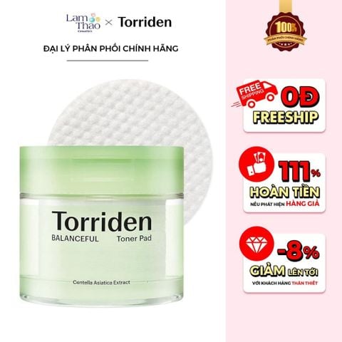  Toner Pad Làm Dịu Da Cho Da Mụn Và Da Nhạy Cảm Torriden Balanceful Centella Asiatica Extract Toner Pad 
