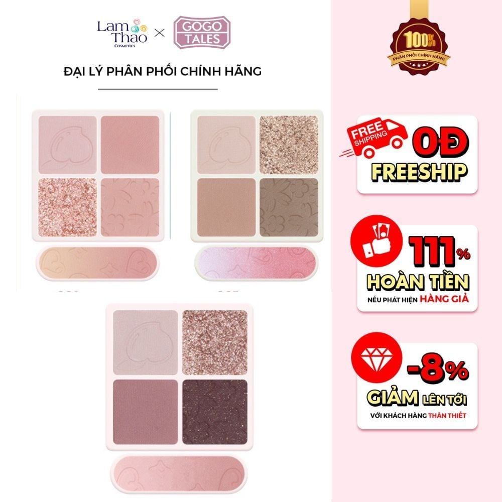 Bảng Mắt 2 Tầng 4 Ô Màu Kèm Phấn Má Gogo Tales Amoy Likes Blush Eyeshadow Palette