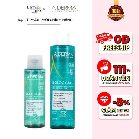  [MUA 1 SP A DERMA FULLSIZE TẶNG 01 KEM DƯỠNG AVENE 7ML] Gel Rửa Mặt Dịu Nhẹ Cho Da A Derma Biology AC Cleansing Foaming Gel Purifying 