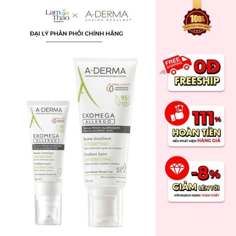  [MUA 1 SP A DERMA FULLSIZE TẶNG 01 KEM DƯỠNG AVENE 7ML]  Kem Dưỡng Ẩm Chuyên Biệt Cho Da Cơ Địa Và Da Khô A Derma Exomega Allergo Anti-Scratching Emollient Balm 