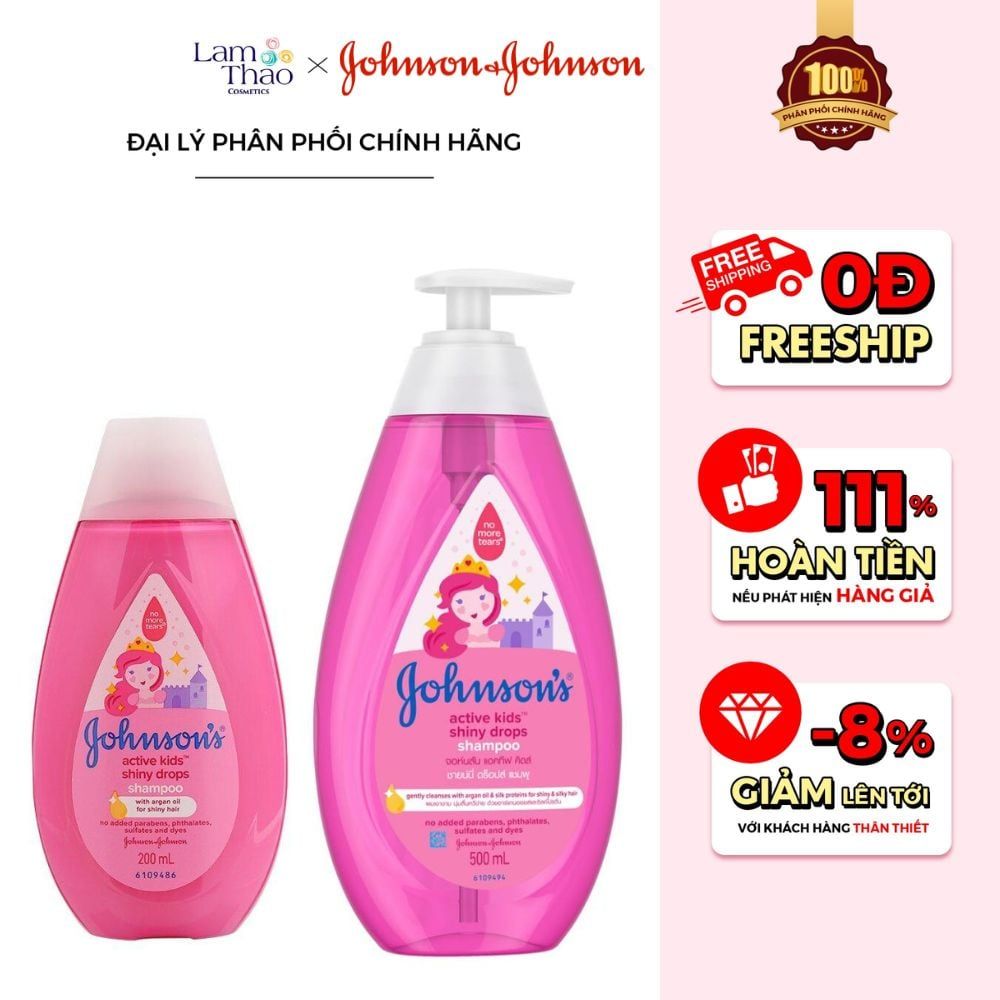 Dầu Gội Chiết Xuất Tinh Dầu Argan Cho Tóc Óng Mượt Johnson's Baby Active Kids Shiny Drops Shampoo
