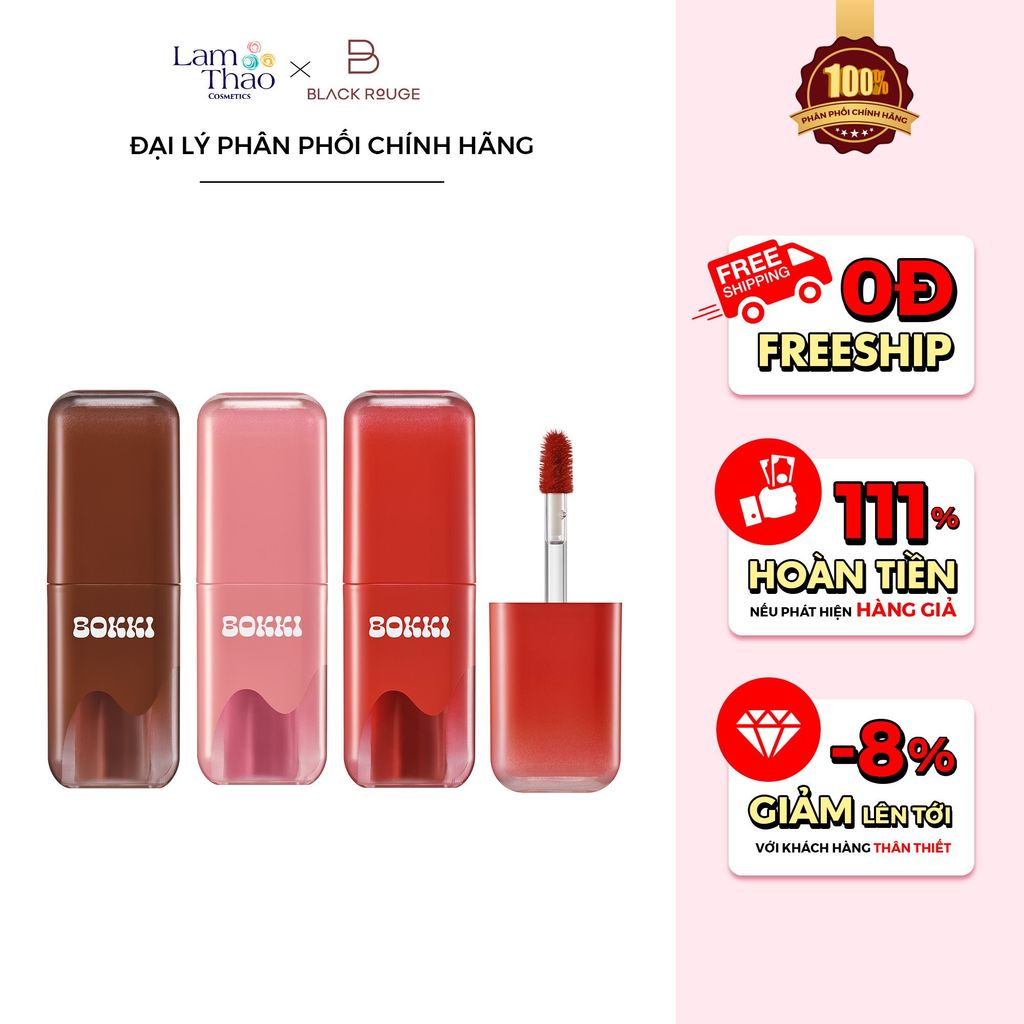 [HÓA ĐƠN BR từ 699K TẶNG 1 CUSHION BR] [MUA 2 SON BR FULLSIZE BẤT KÌ TẶNG 1 SON BR HALF & HALF HW03] Son Tint Bóng Black Rouge Glow Bokki Tint